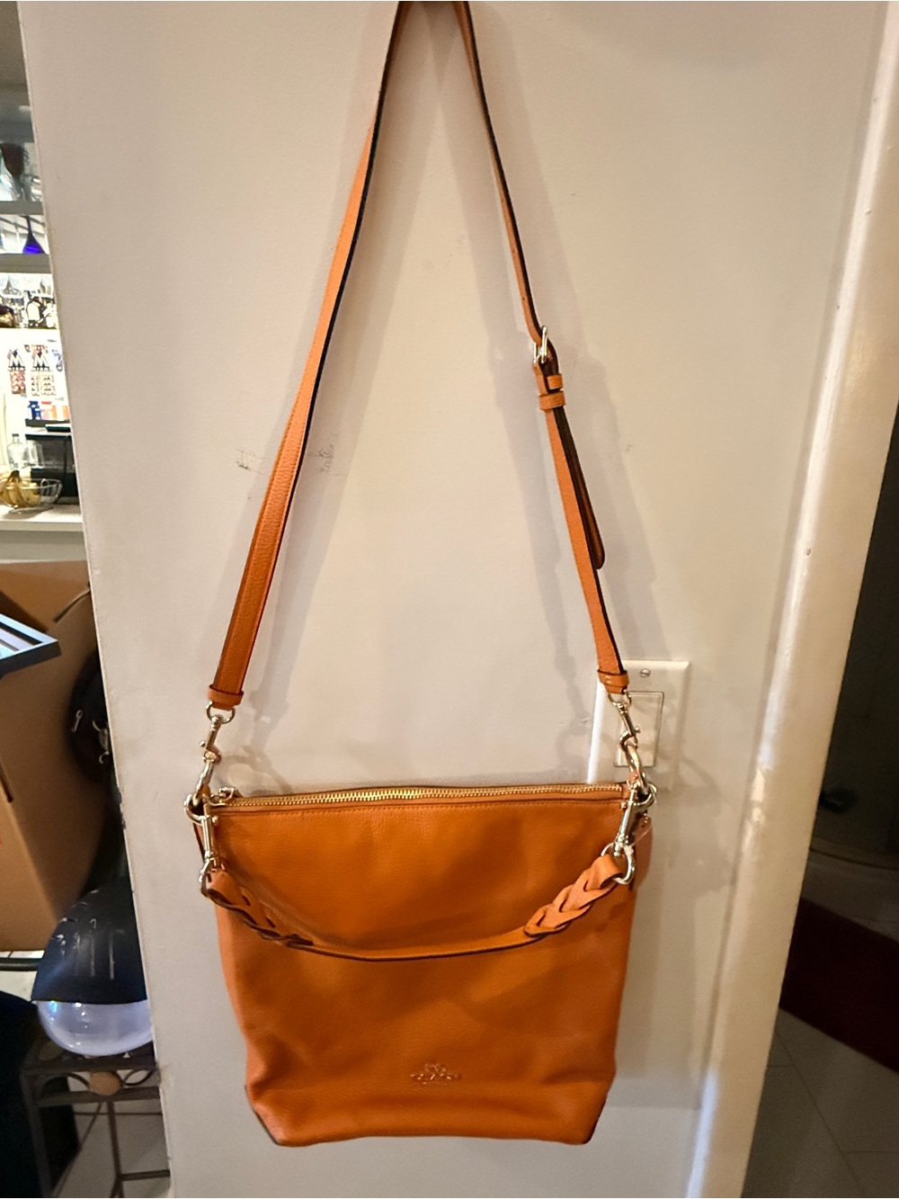 COACH Abbey Duffle Shoulder Bag Pebble Leather Gold Hardware